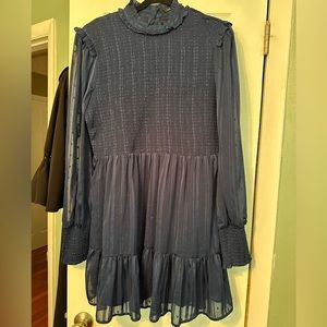 XL Lulus Navy Swiss Dot Shimmer Dress